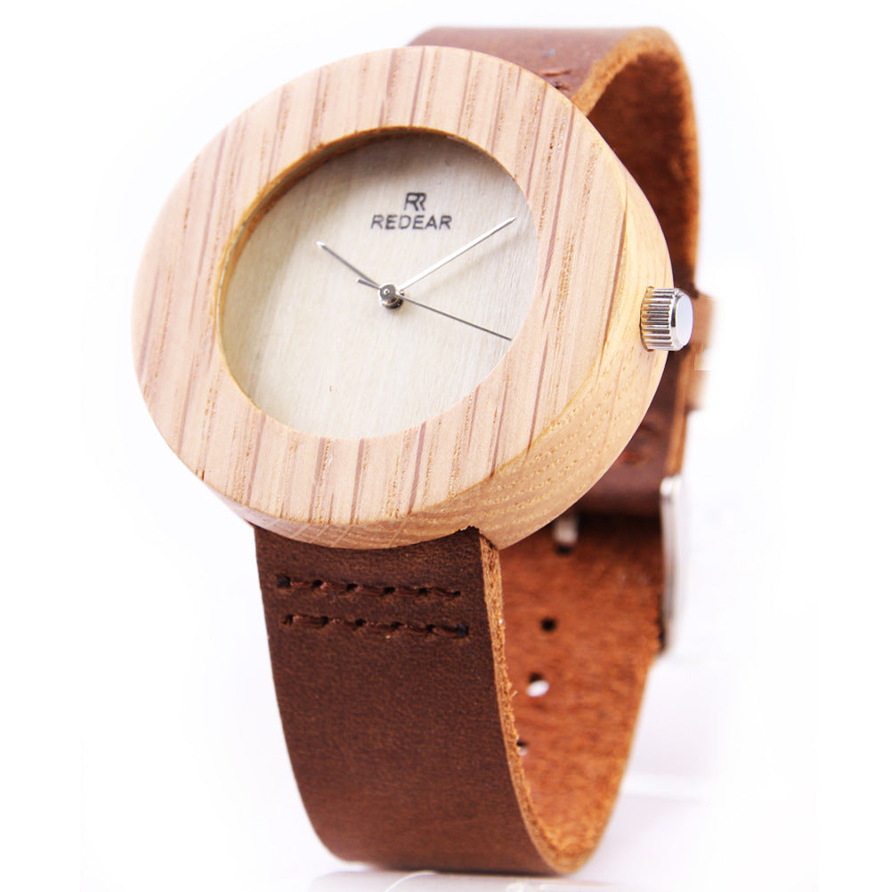 Ruidier Ladies' Simple and Fresh Maple Wood Disc - Shaped Quartz Watch with Fashionable Wood Grain Paper Design, Ideal for Foreign Trade