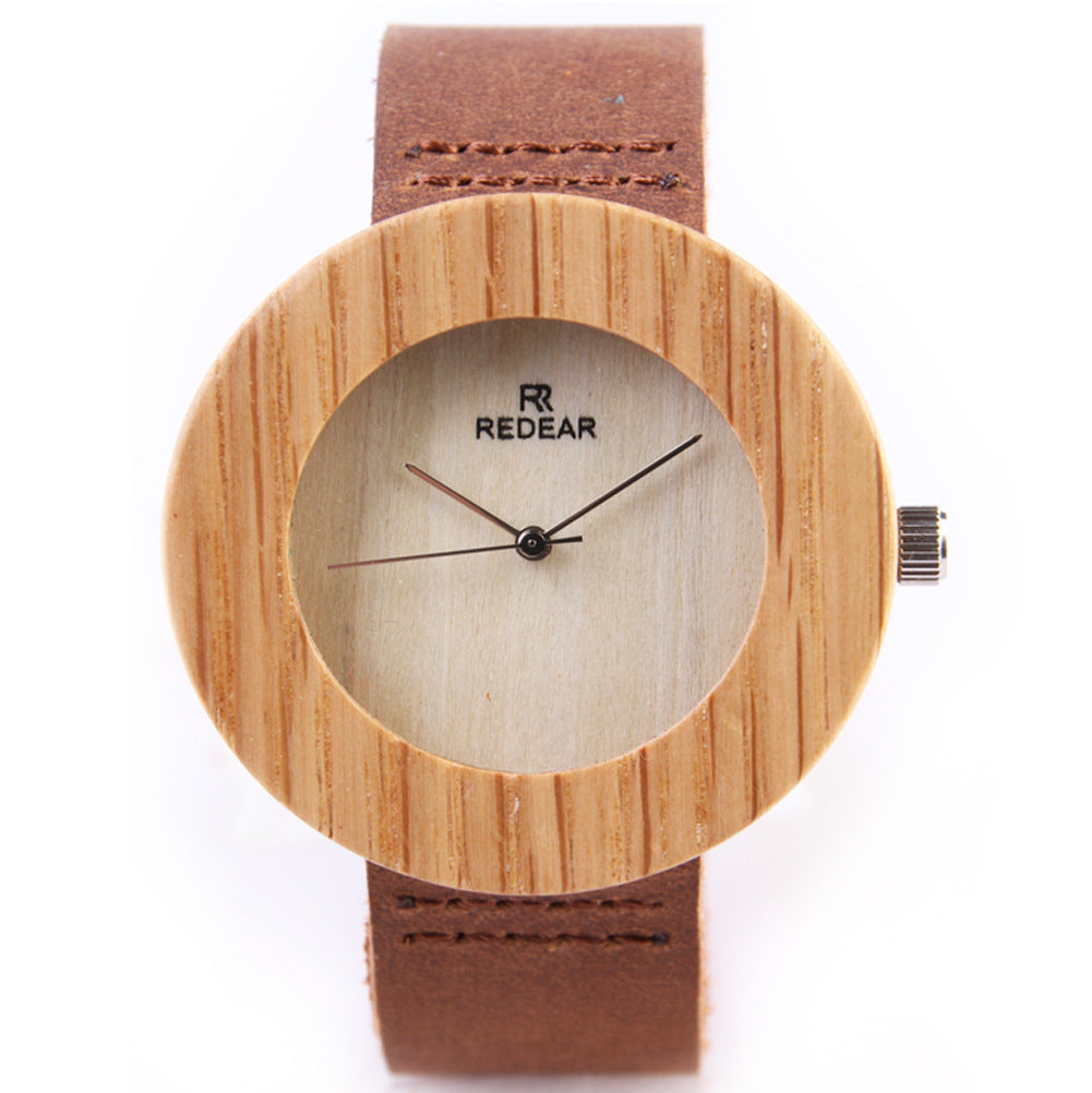 Ruidier Ladies' Simple and Fresh Maple Wood Disc - Shaped Quartz Watch with Fashionable Wood Grain Paper Design, Ideal for Foreign Trade