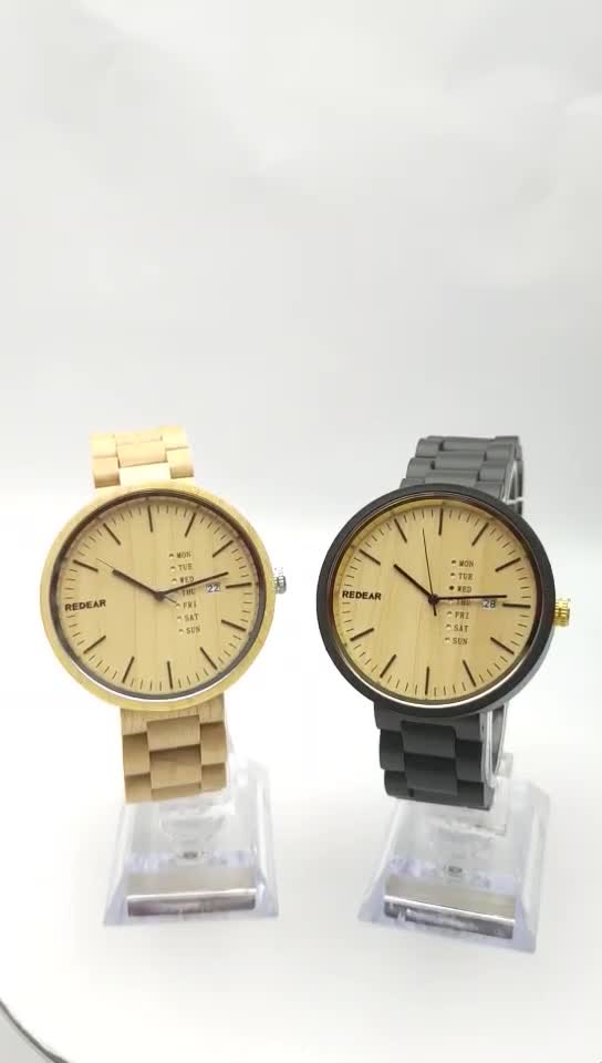 A stylish wooden quartz watch with a dual - calendar feature and a touch of personality