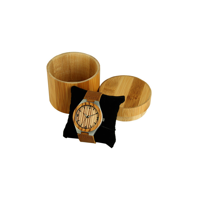 A stylish wooden quartz watch with a dual - calendar feature and a touch of personality