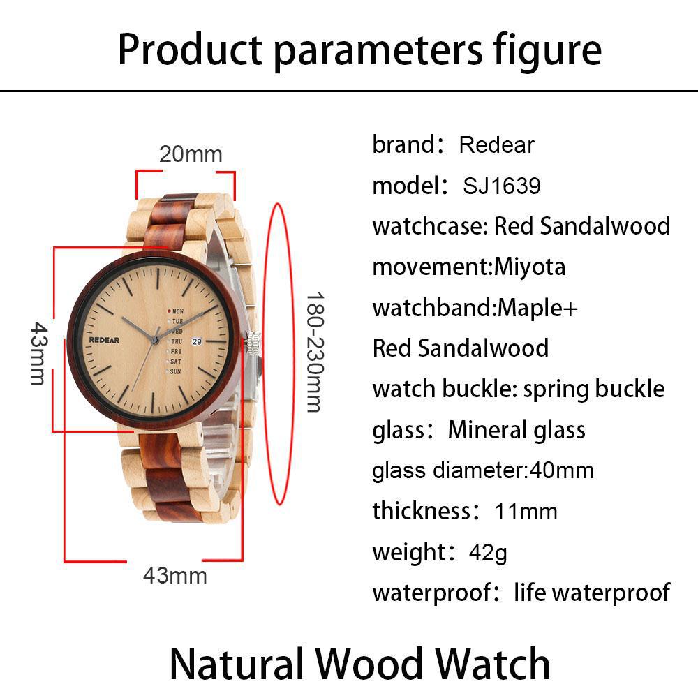 A stylish wooden quartz watch with a dual - calendar feature and a touch of personality