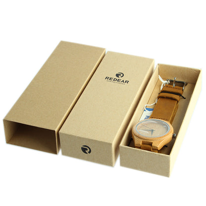 A stylish wooden quartz watch with a dual - calendar feature and a touch of personality